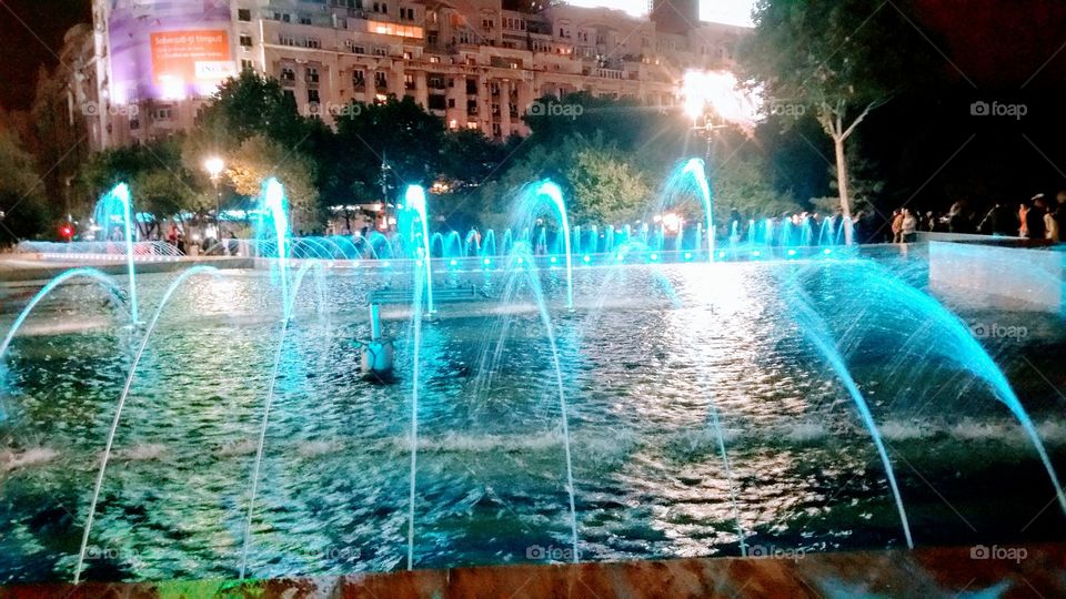 Fountain with blue lights