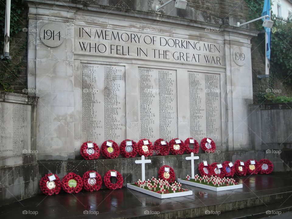 Poppies in Dorking, England, honoring British WWI soldiers from the town. 