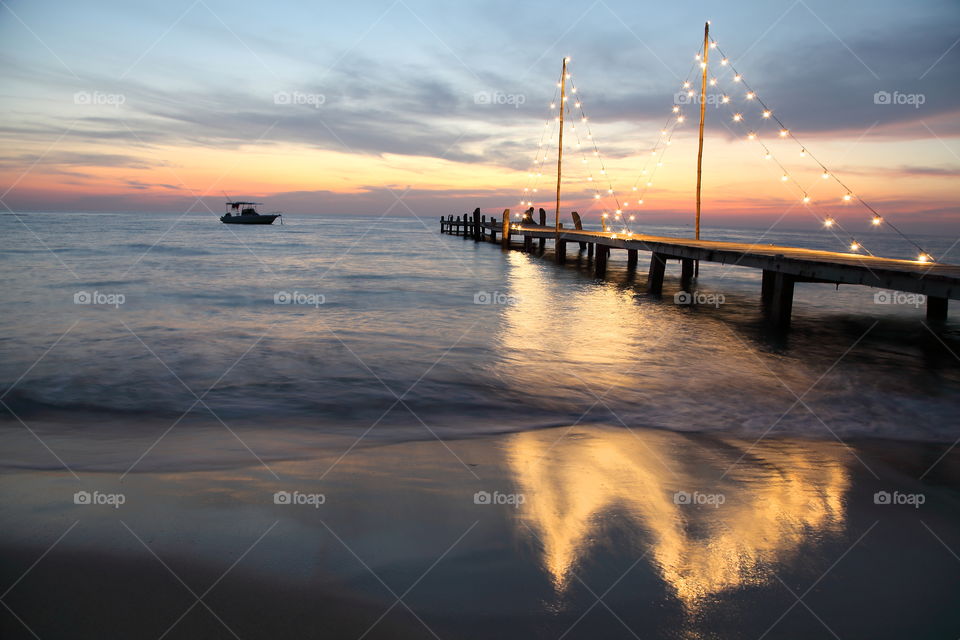 beautiful sunset with lightning am beach