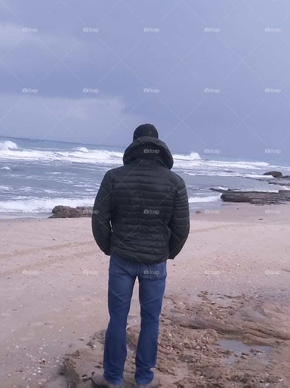 watching the sea in a winter day