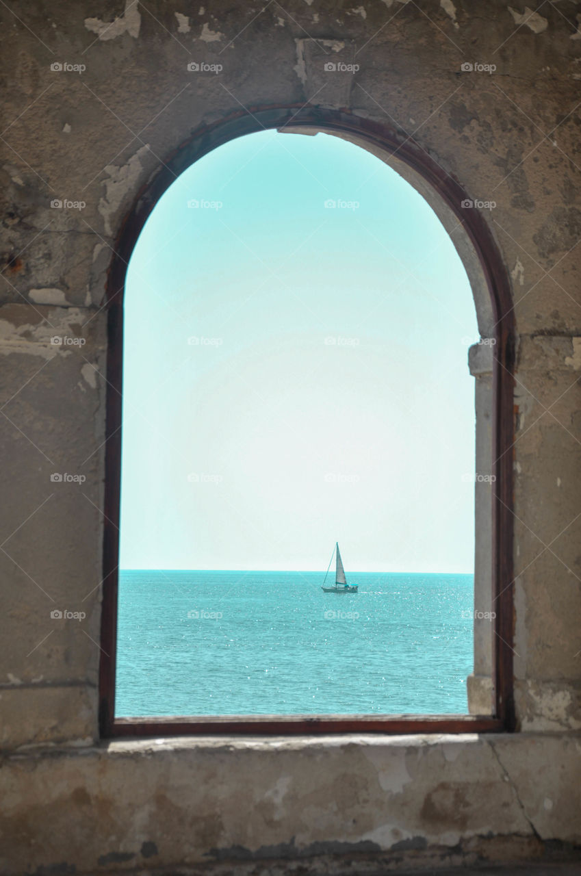 sail boat through a window