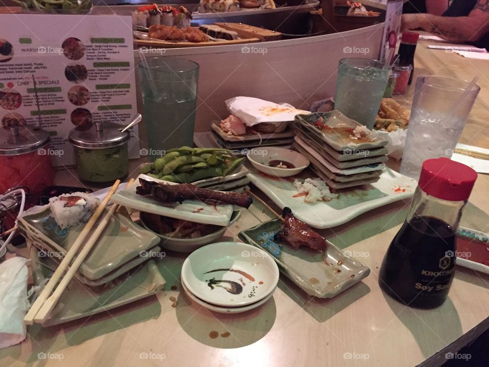 Remains of sushi dinner 