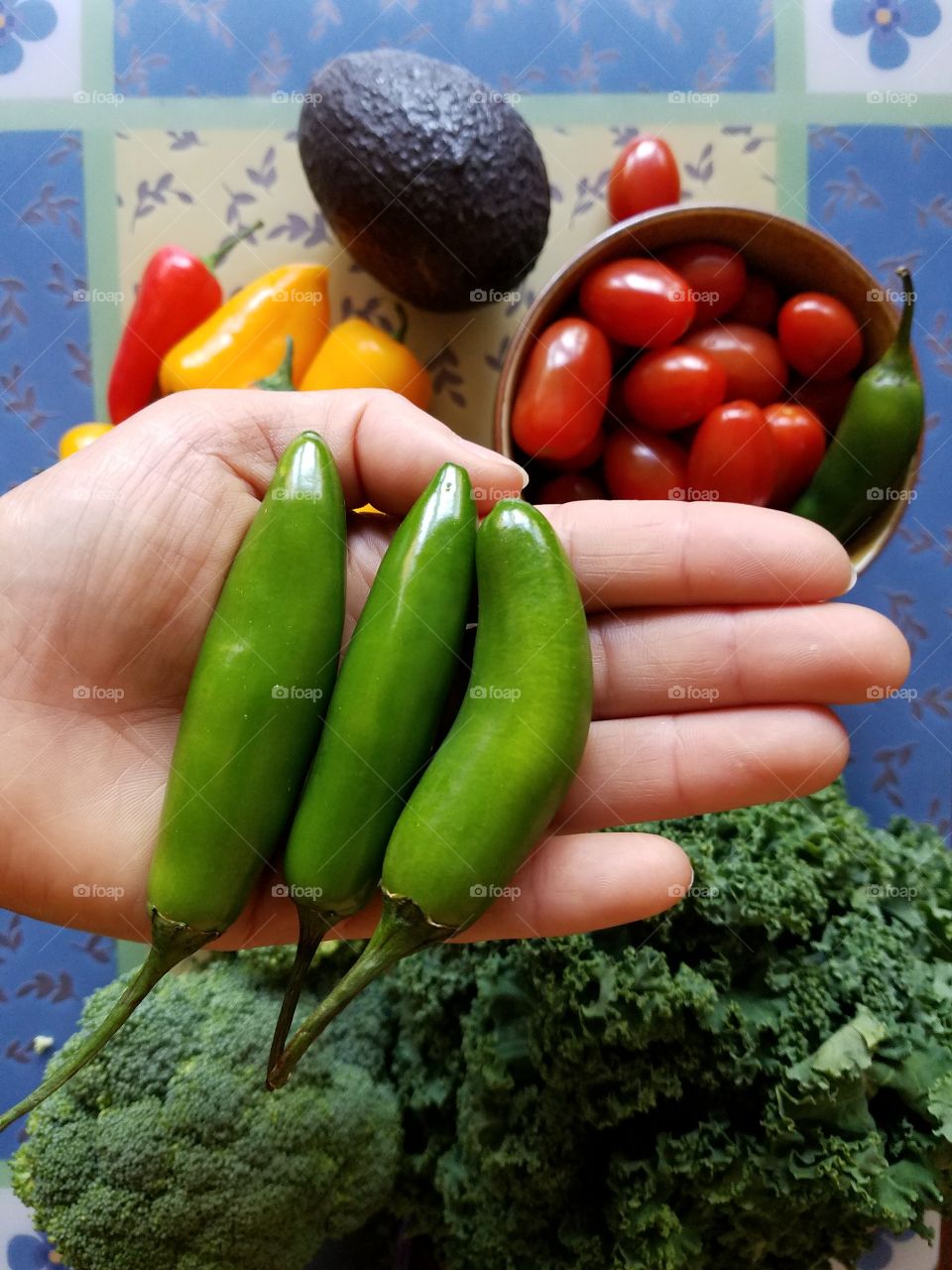 Holding Serrano chilli