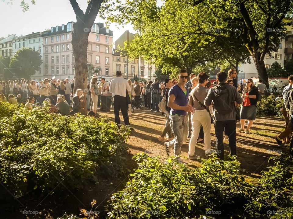 City park with young people