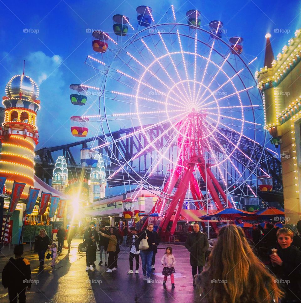View of Sydney harbor bridge from Luna Park 