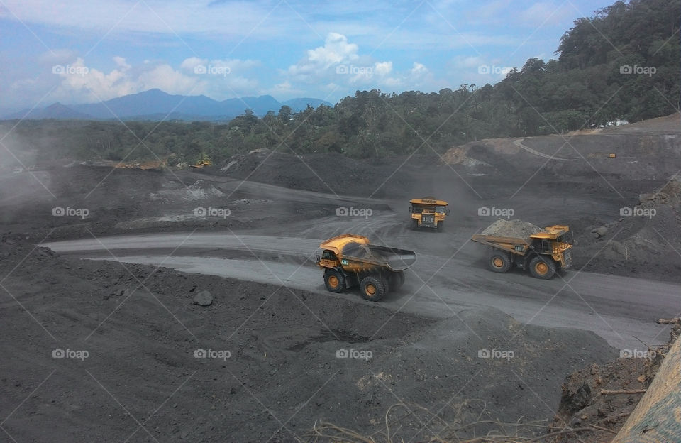 Big Coal Truck Crossing Each Others at Coal Mining in Tanjung Enim South Sumatera Indonesia