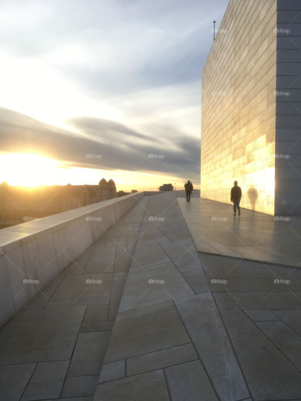 Oslo opera house in sunset