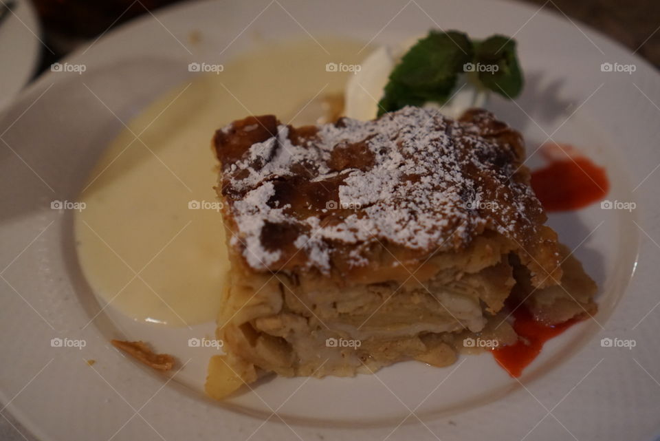 Apple Strudel. A delightful apple strudel in the Hofbräuhaus, Munich, Germany.