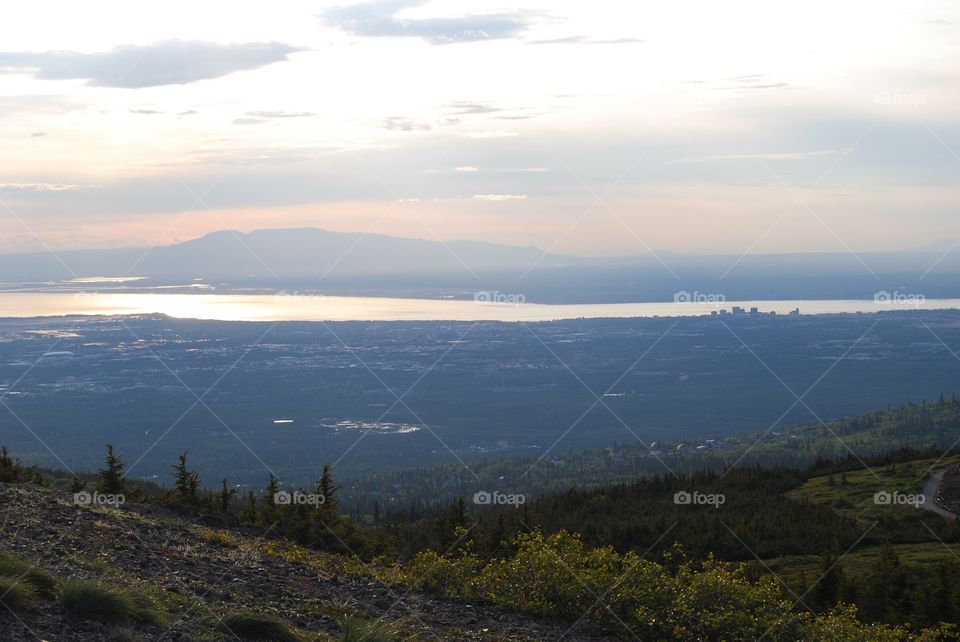 Mountain Lady View. Mountain view of Mt. Susitna (Sleeping Lady) and Anchorage, Alaska
