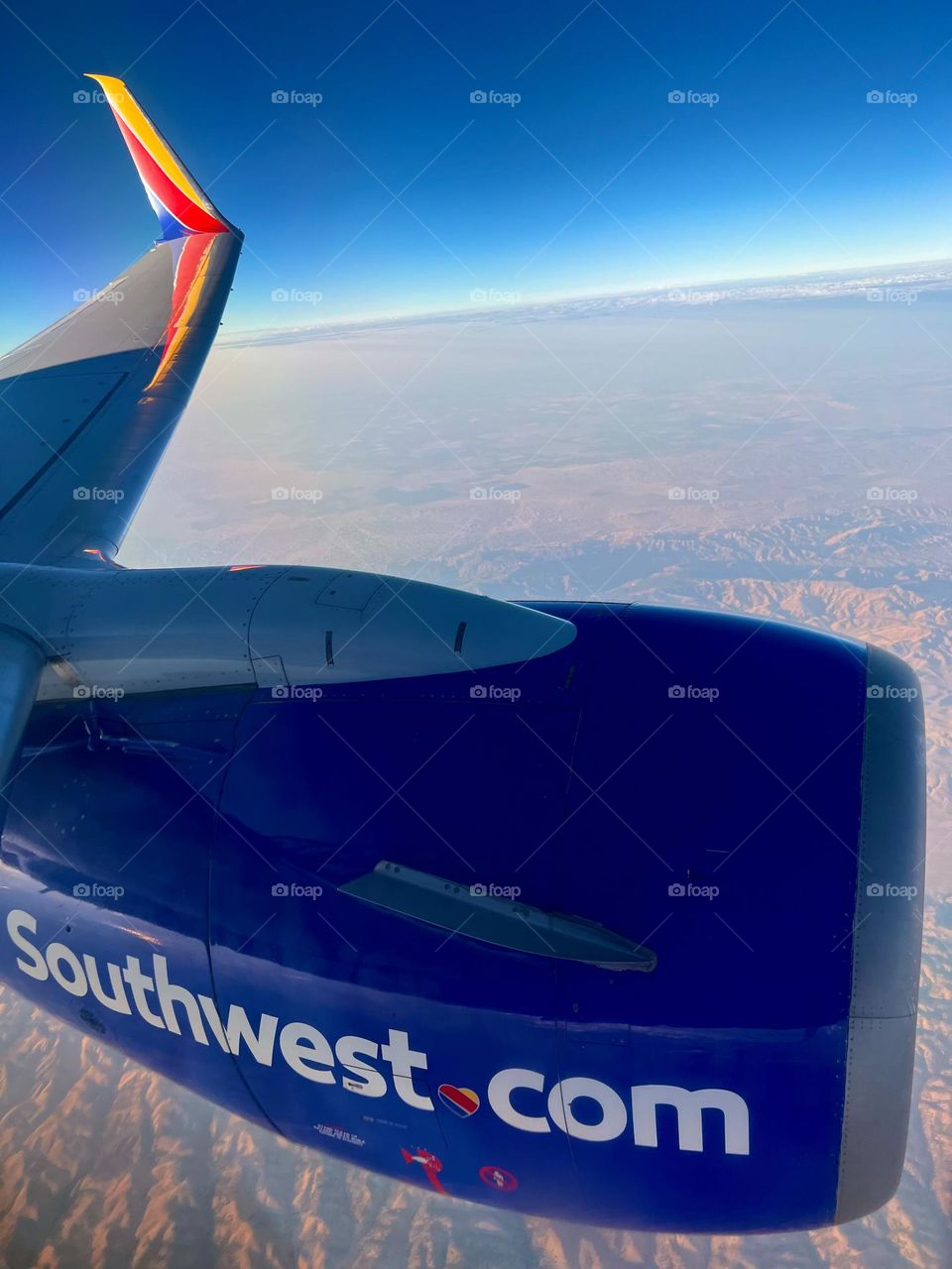 Southwest Airlines Boeing 737 flying over Shandon California 