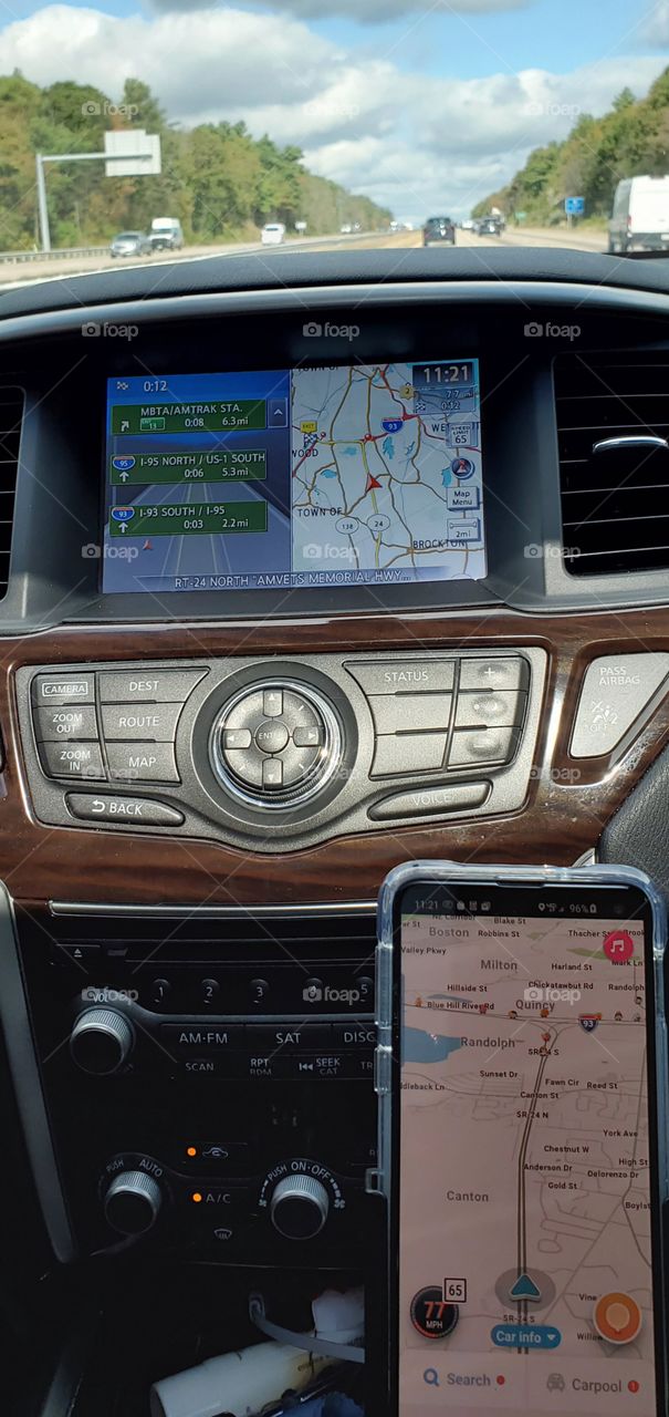 Two GPS running together, making sure we don't get lost. Cell phone running WAZE to keep us from getting lost.