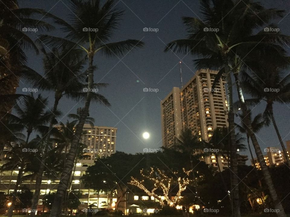 The moon over Waikiki Hawaii.  