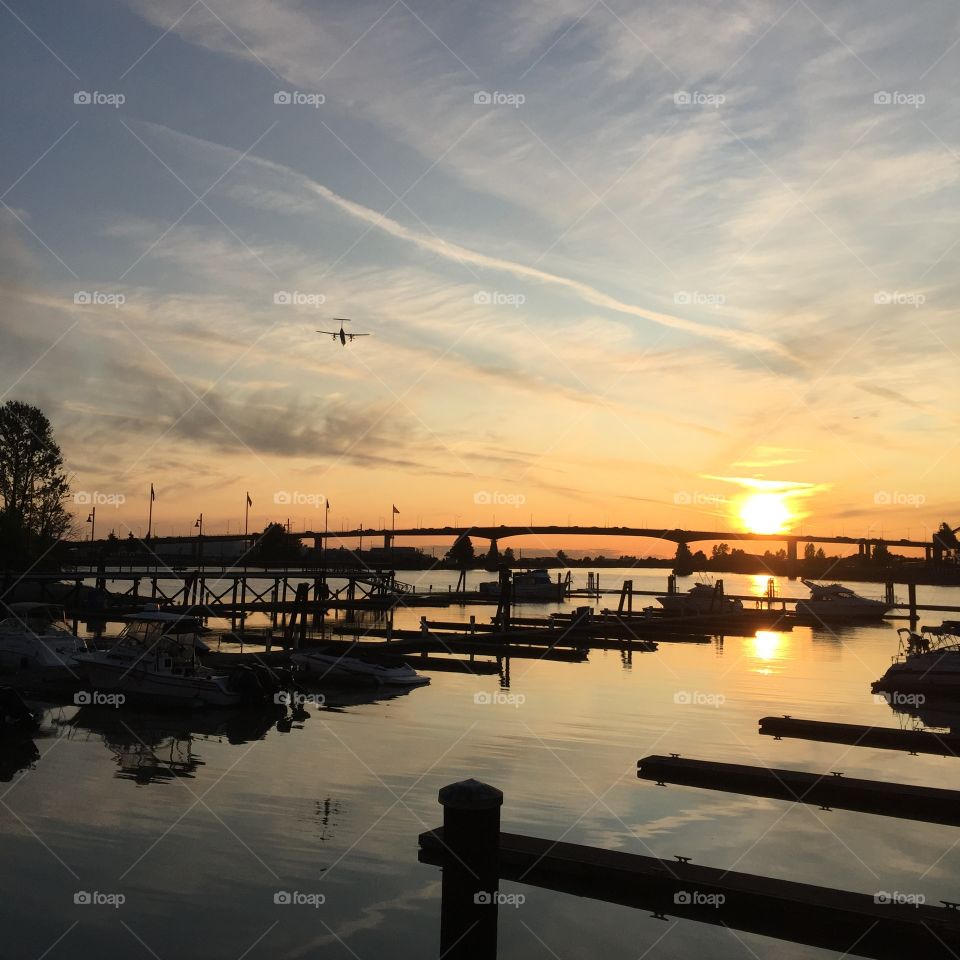 A beautiful evening off the Fraser River, overlooking YVR in Vancouver, BC.