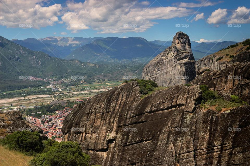 Cliffs above town valley