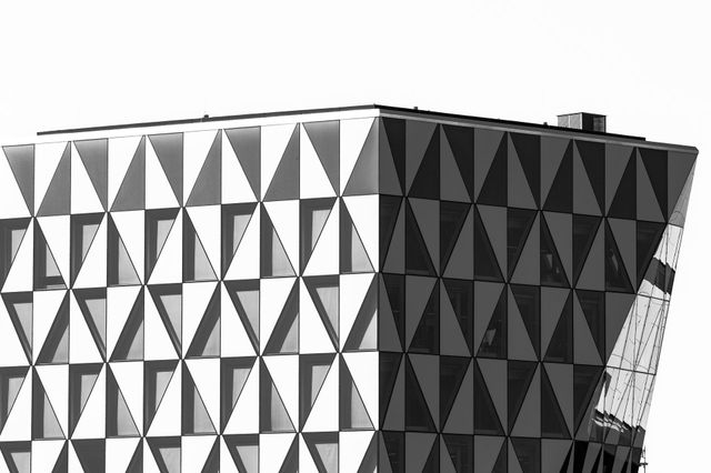 Modern building with triangle shaped windows 