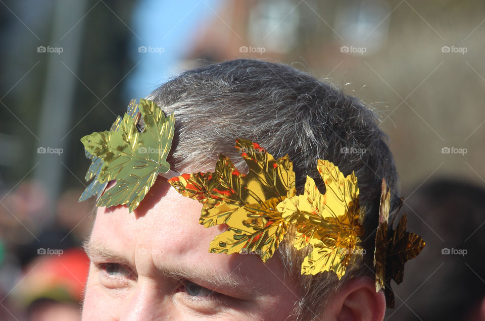 man with laurel wreath. old Roman masquerade