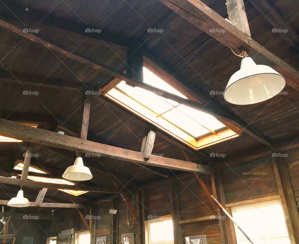 Rustic ceiling with antique lamps