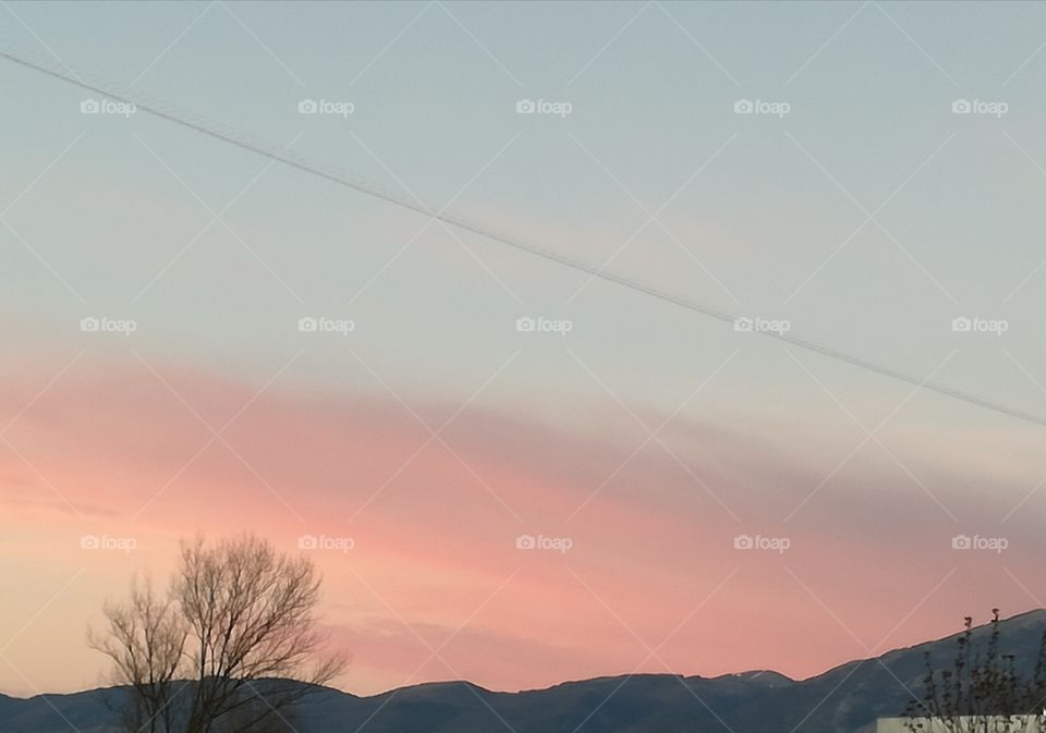 Sunset in the city . A nice pink sky