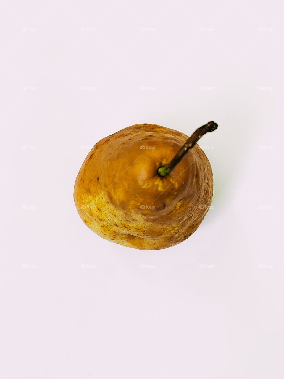 Ripe brown yellow pear fruit close up isolated top view