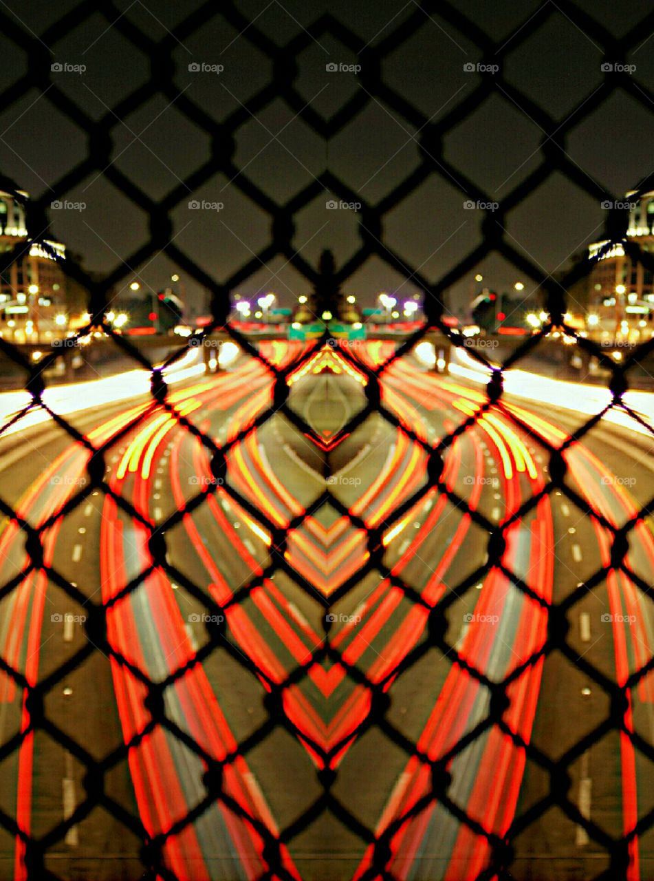 light display. Night Lights. Freeway. tail lights headlights. A abstract version of cars driving on the freeway of Interstate 5