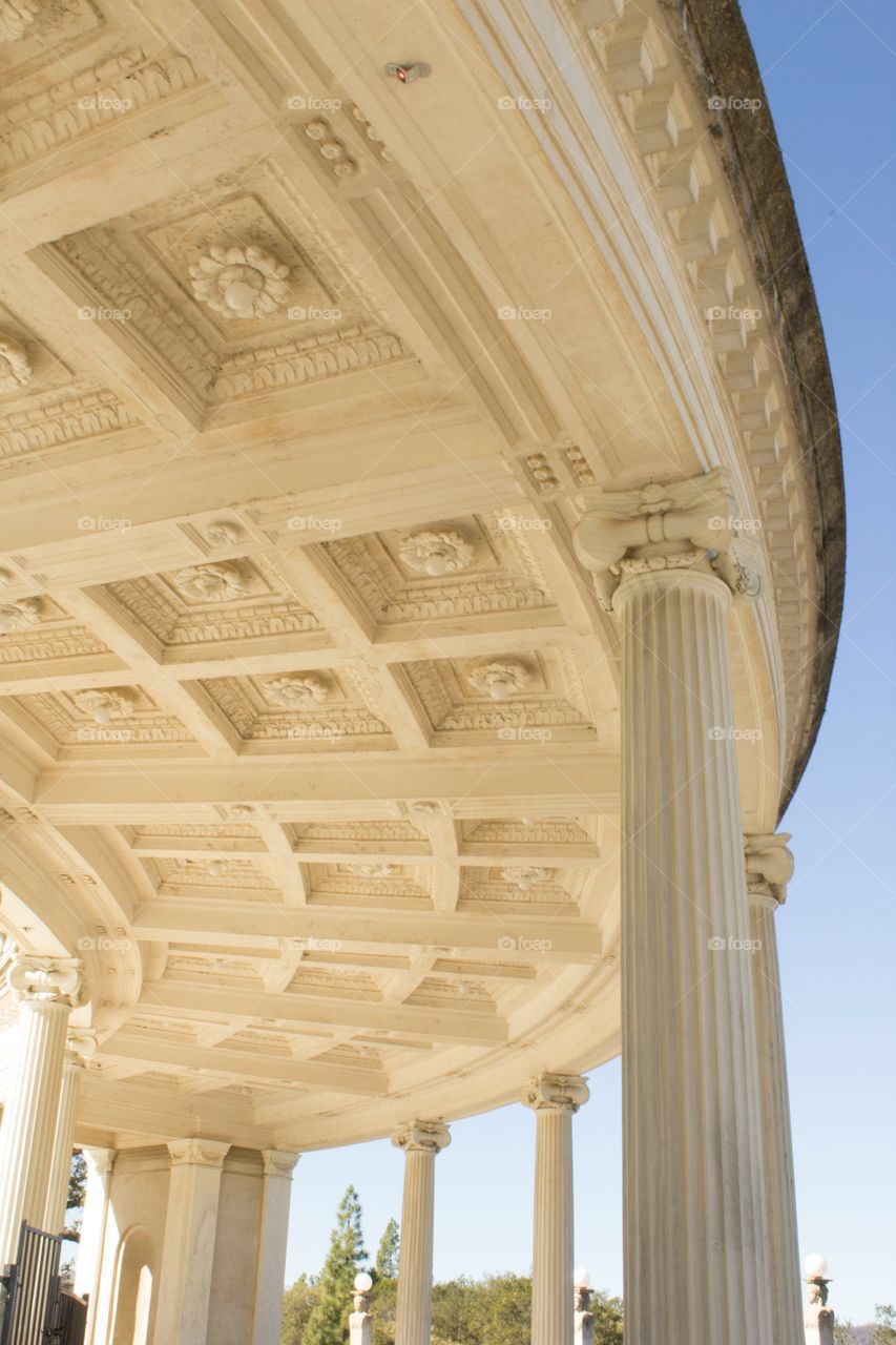 Closeup detail of pavilion ceiling architecture at Hearst Castle in San Simeon, California