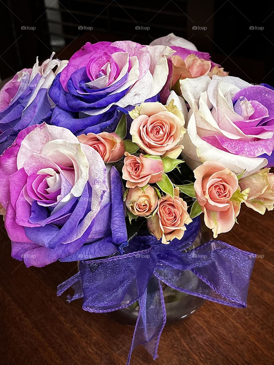 Tri-colored Roses in a Vase