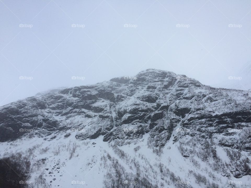 Mountain upcoming snowstorm in Norway