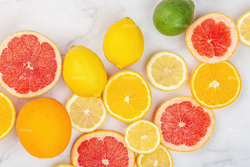 Flat lay of fresh citrus 