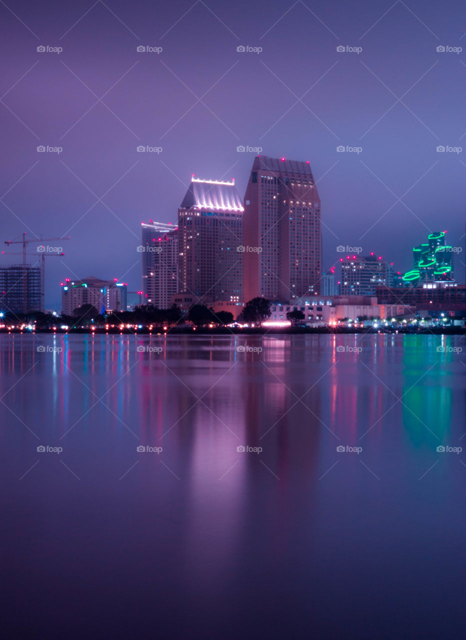 reflections of San diego downtown cityscape