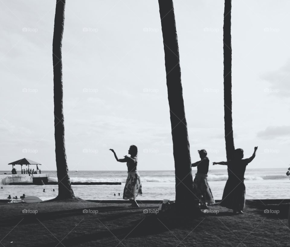 Women practicing the hula . Honolulu, HI