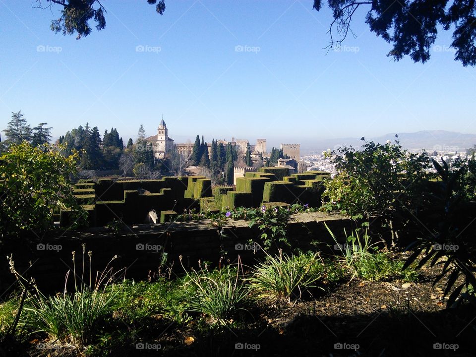 Panoramic view of Alhambra and Alhambra gardens