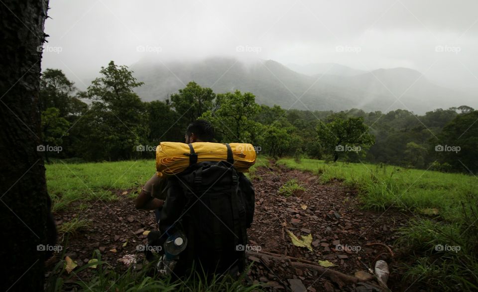 Rear view of hiker