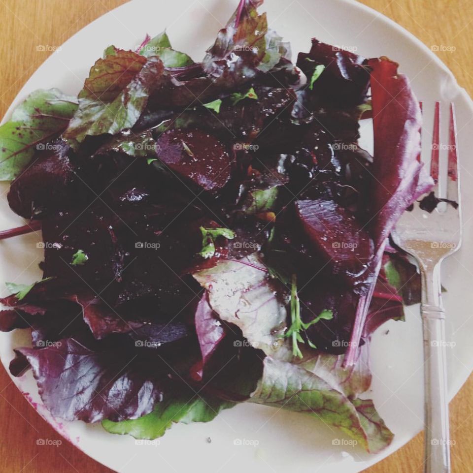 Beet salad with beet greens. Fresh picked from the garden. 
