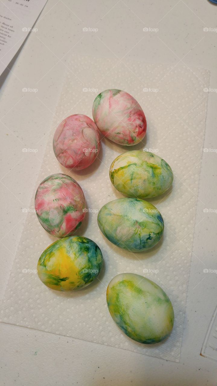 Easter eggs dyed with shaving cream