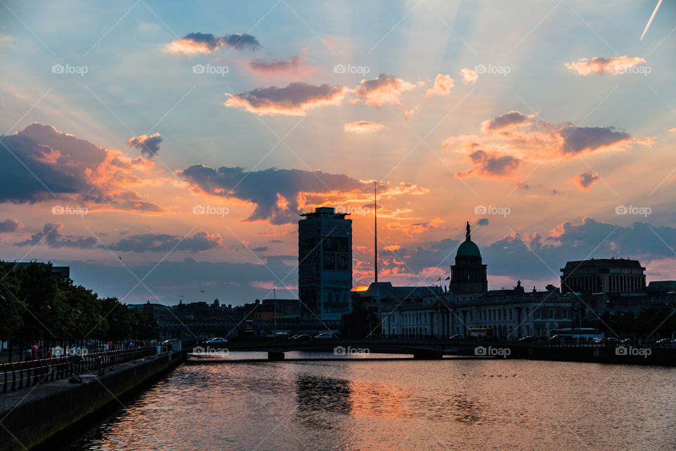 Silhouette Dublin at sunset