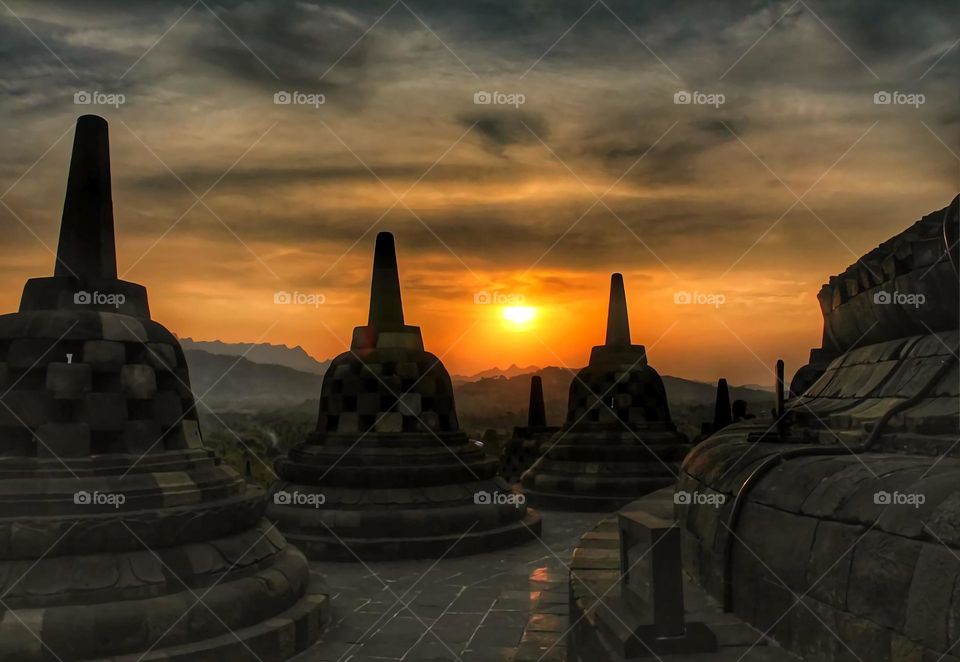sunset borobudur temple