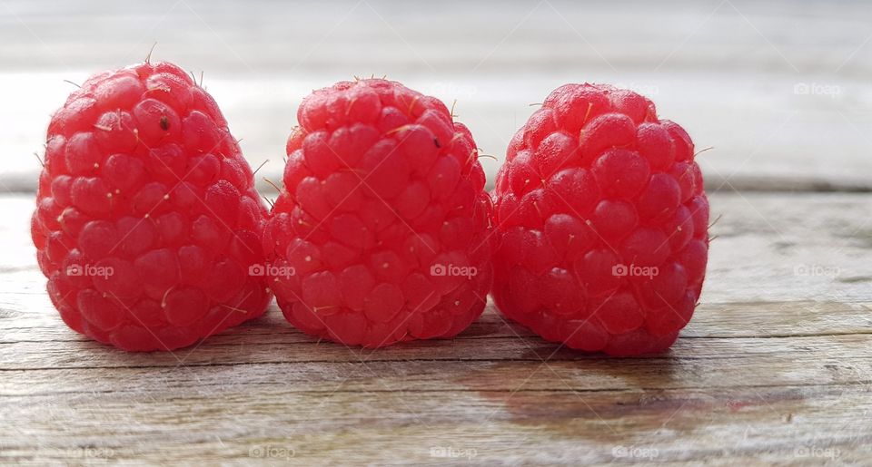 Raspberries on table