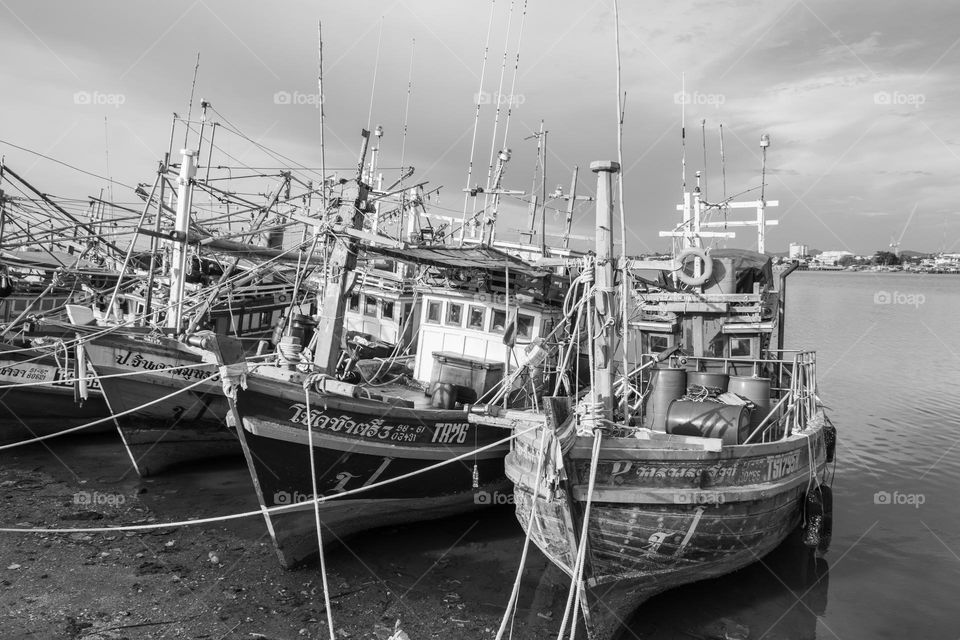 Thai Fishermen's Boats at a Pier in Naklua District Chonburi Thailand Southeast Asia