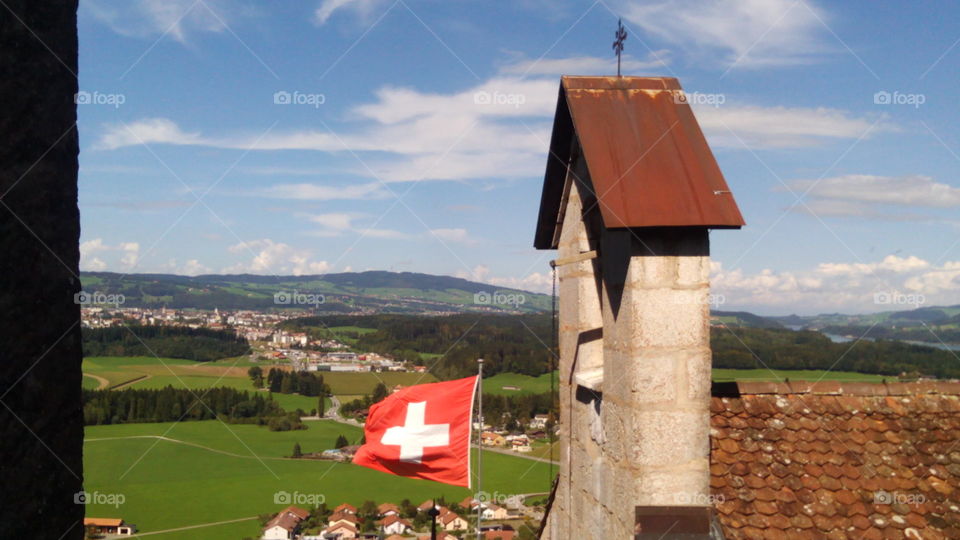 Swiss flag. I made this photo when I was in switzerland, in a small village.