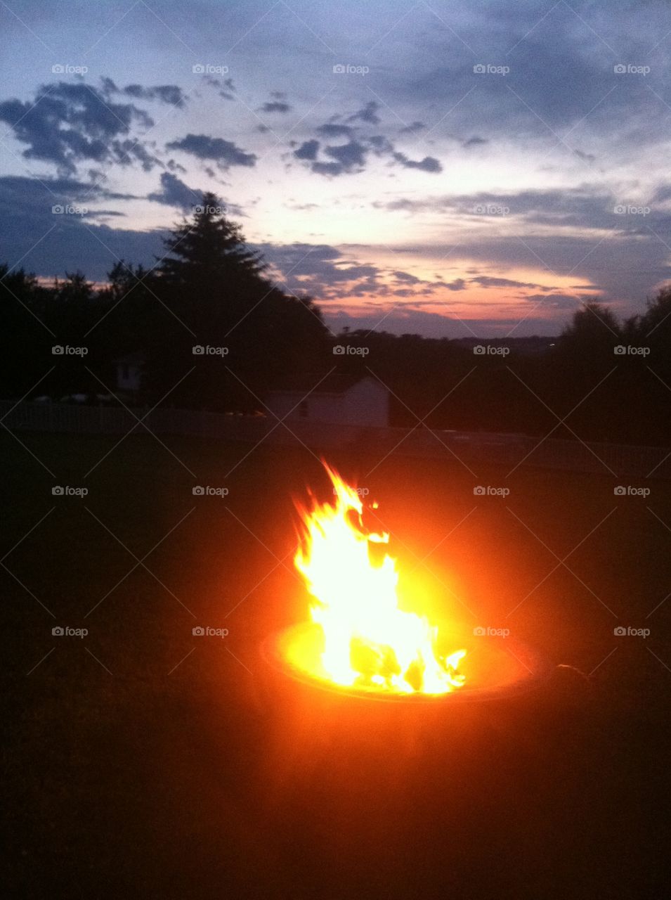 Fire pit and sunset view 