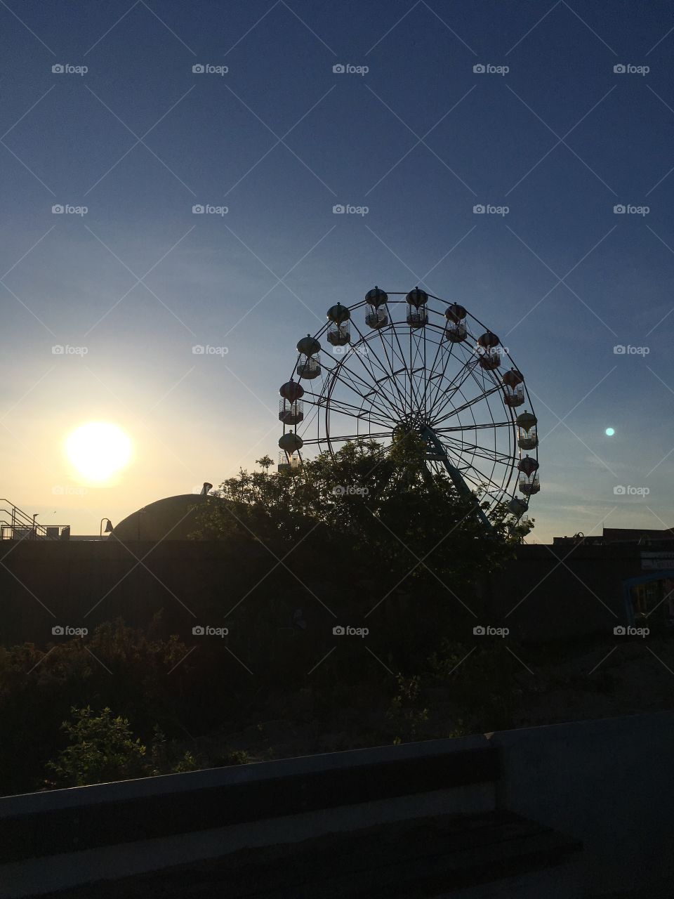 Big Wheel at Skegness fun fair just before sunset 
