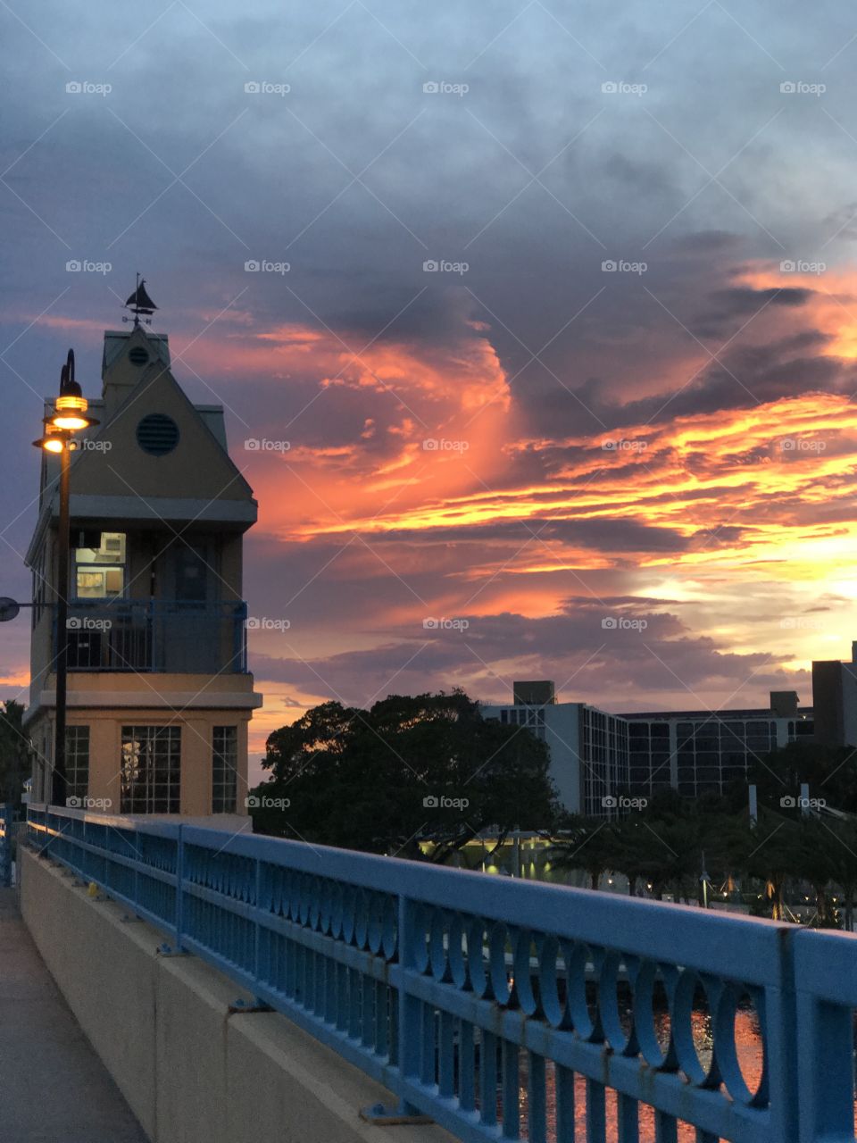 A beautiful sunset right on the bridge of Deerfield Beach Island. 