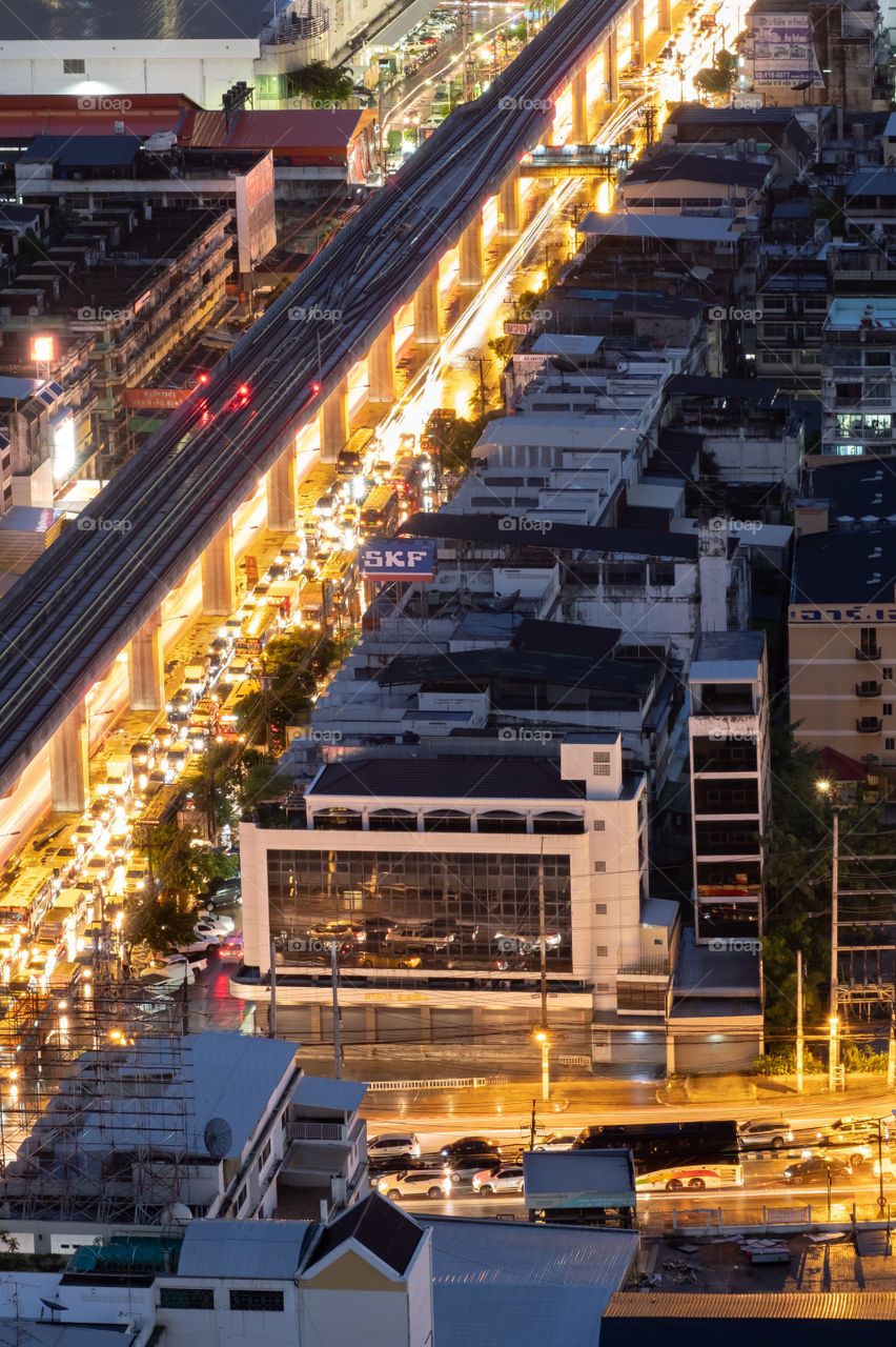 Thailand-August 28 2020:Traffic congestion on the road after heavy rains in Bangkok
