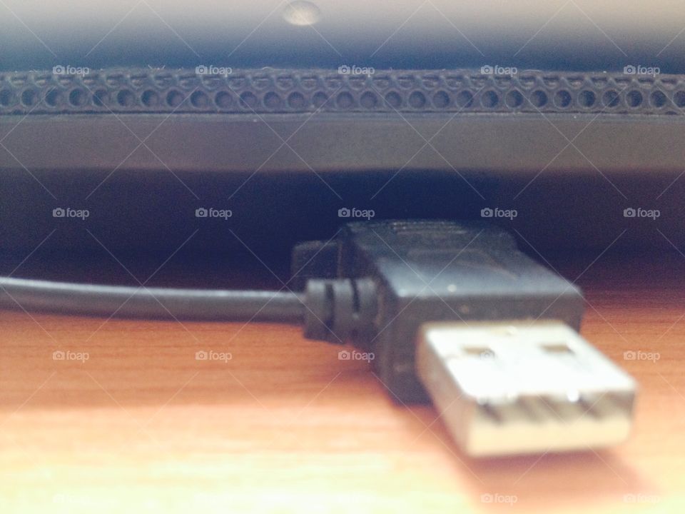 Blur background. Old USB port connecter for computer.