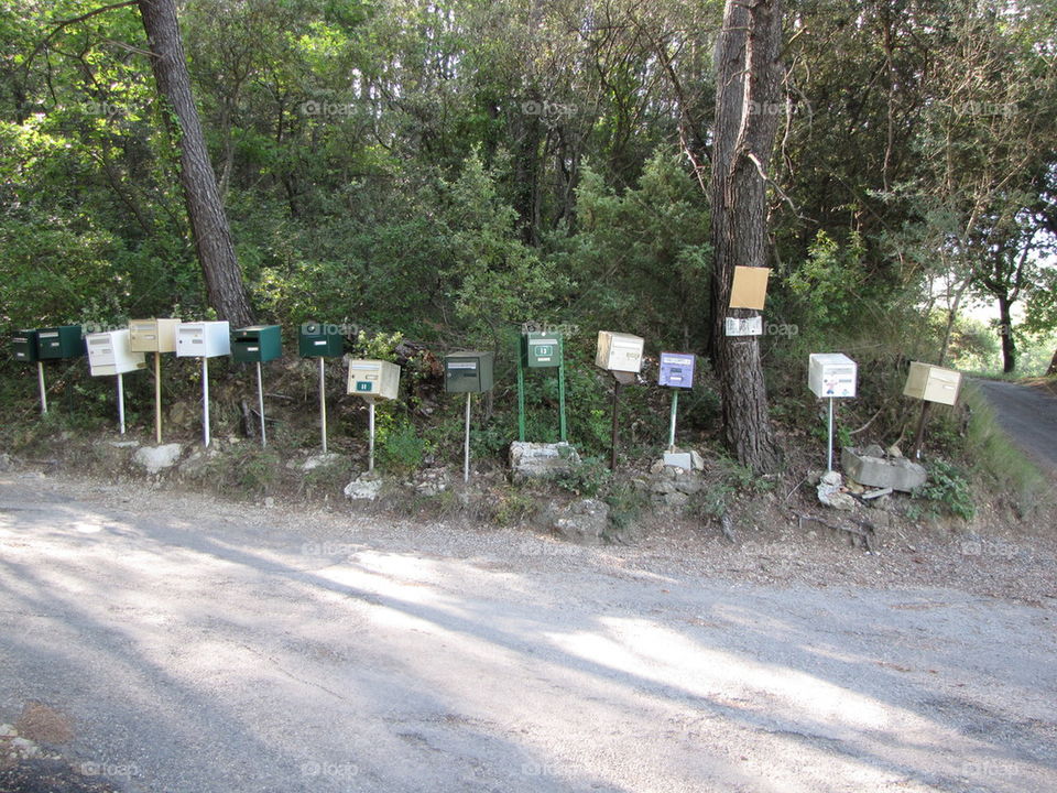 lineup of mailboxes 
