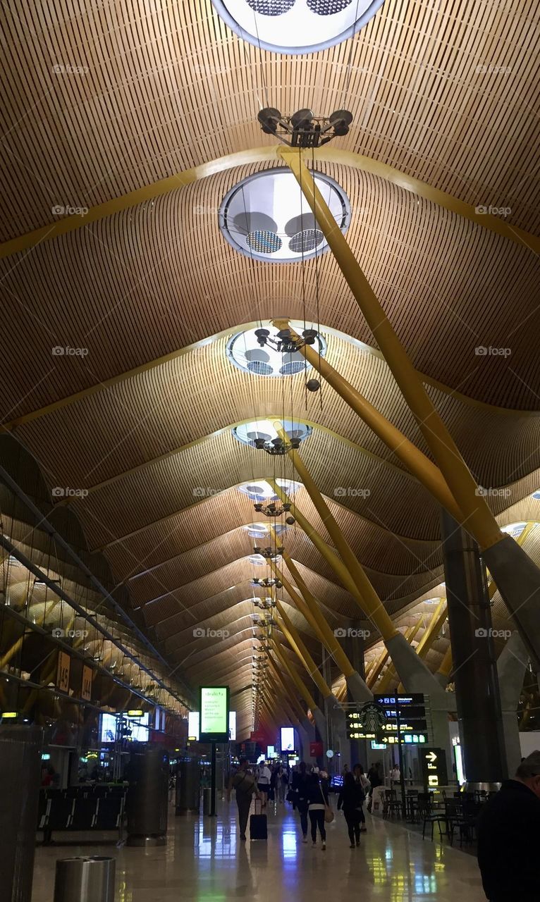 Wood roof architecture at Madrid airport 