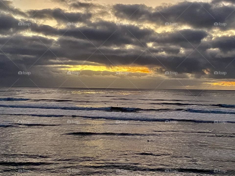 Beautiful sunset over the Pacific Ocean from Sunset Cliffs Natural Park in San Diego California 
