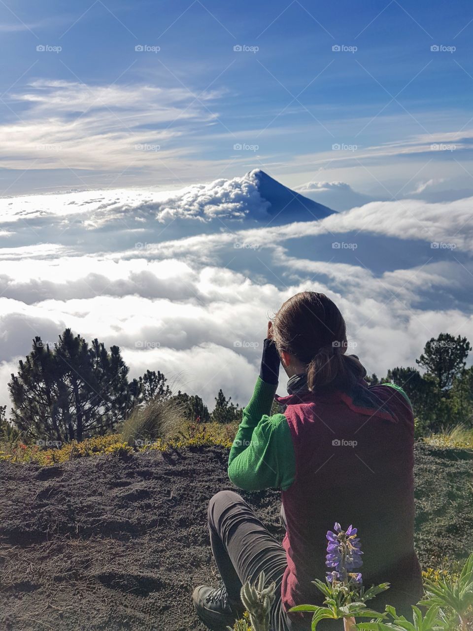 me admiring the view at Agua volcano, Acatenango hike, Guatemala