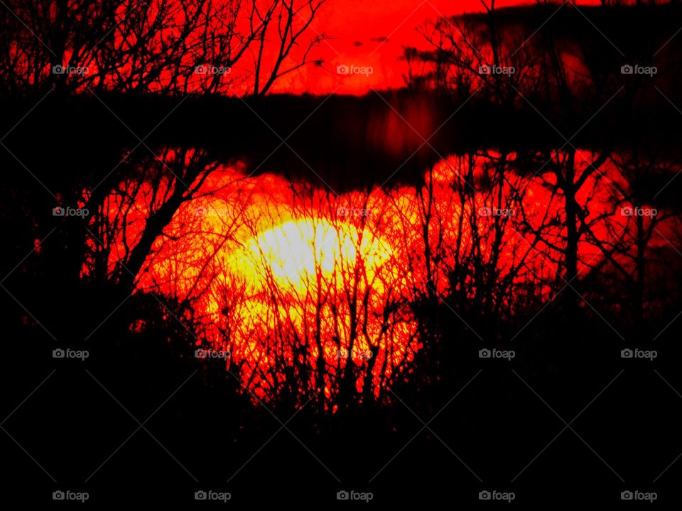 Big and beautiful sun going down in Indiana. 