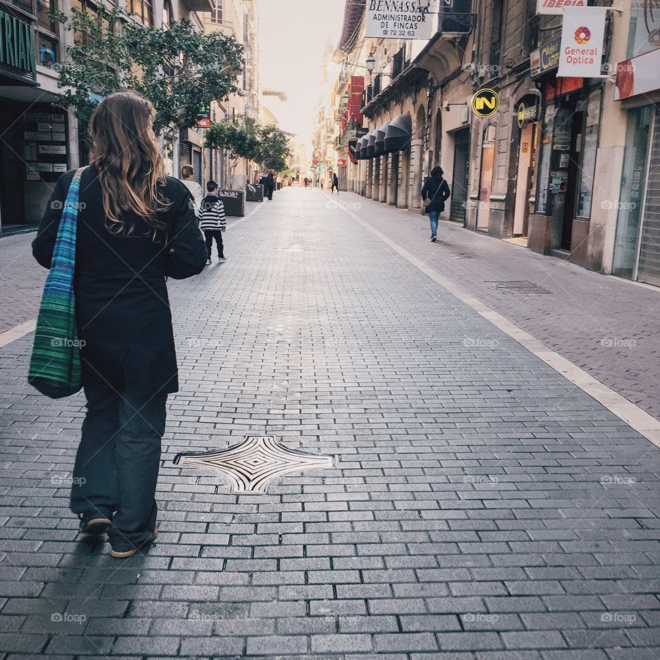 Shopping street and lady 